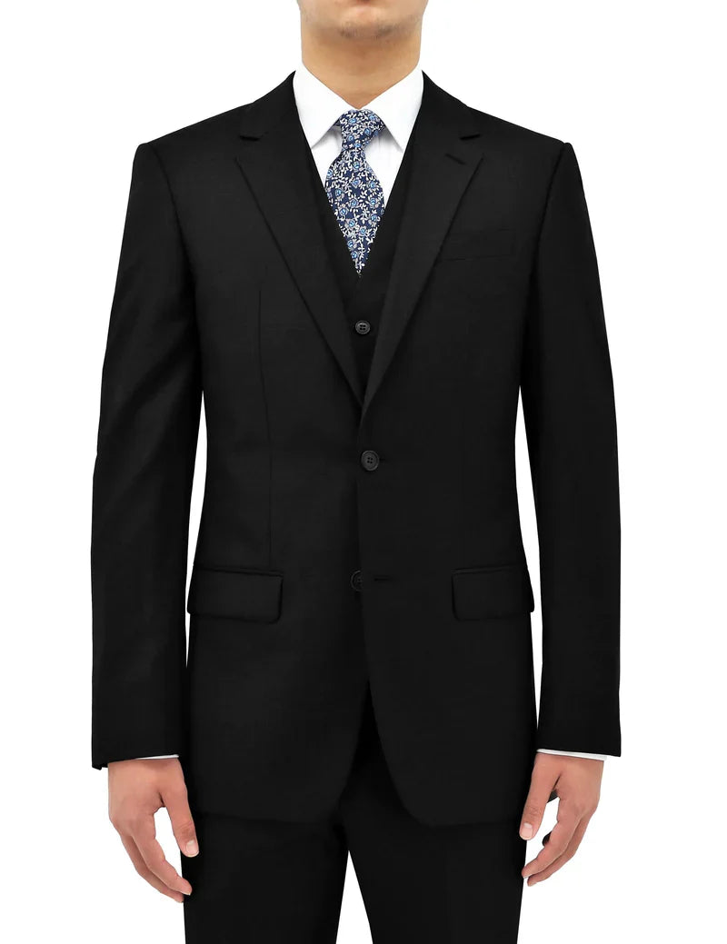 Allebasi Black Notch Lapel 2 Button Suit