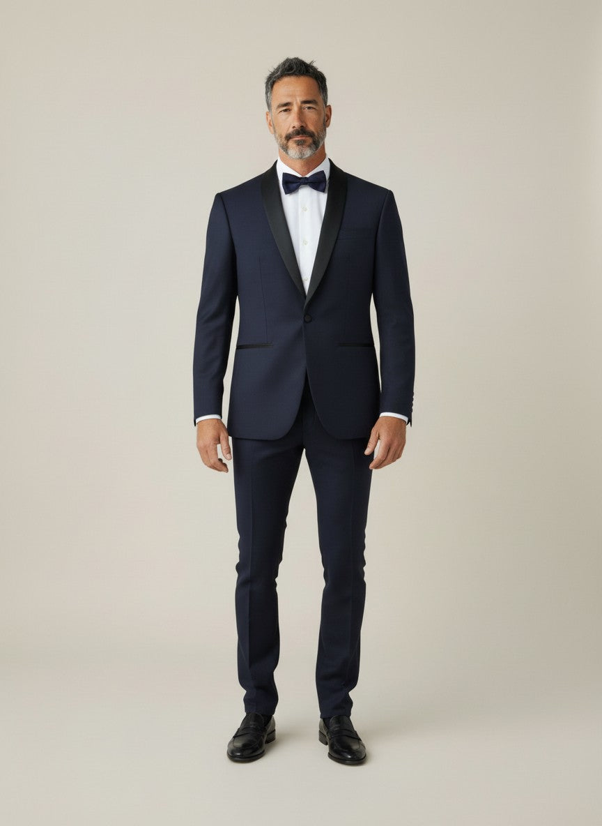 Navy Shawl Lapel Weave Dinner Suit