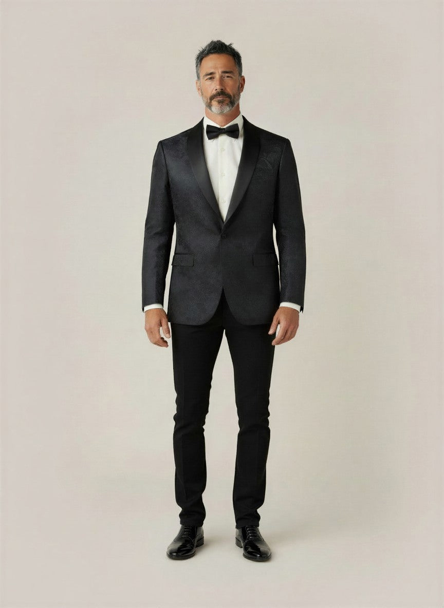 Black Paisley Sheen Shawl Lapel Jacket