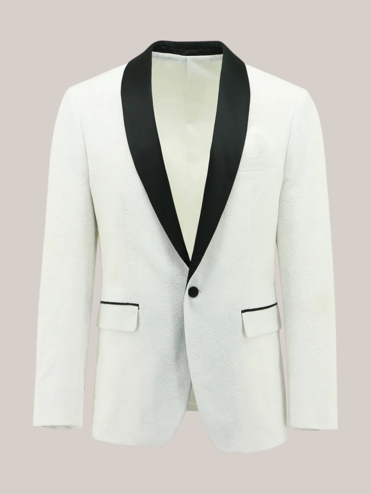 White Paisley Sheen Shawl Lapel Jacket
