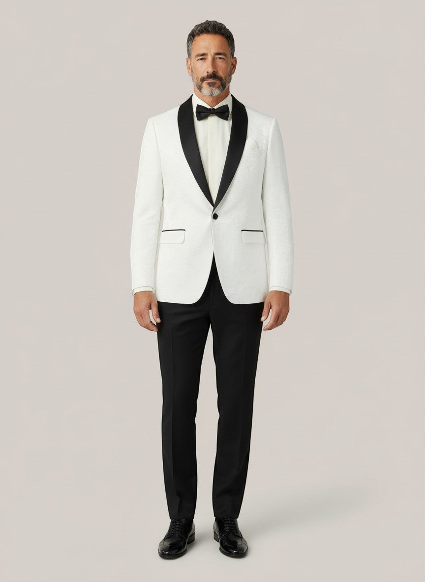 White Paisley Sheen Shawl Lapel Jacket