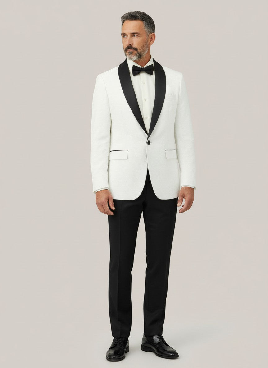 White Paisley Sheen Shawl Lapel Jacket