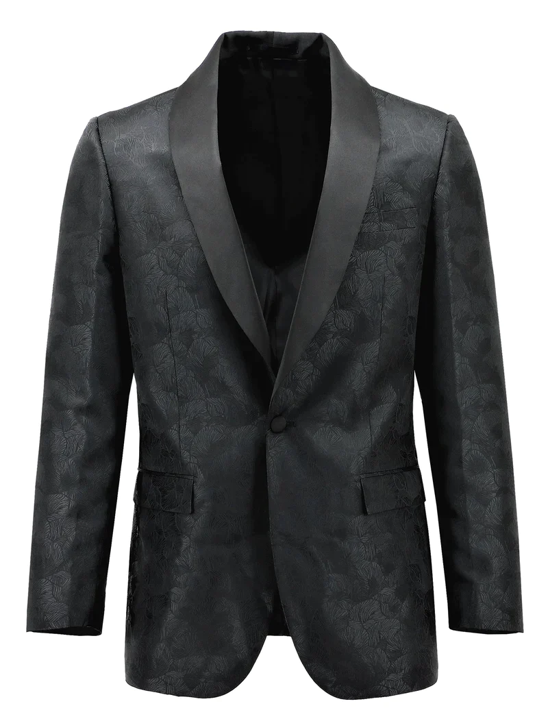 Allebasi Black Shawl Lapel Floral Print Dinner Jacket