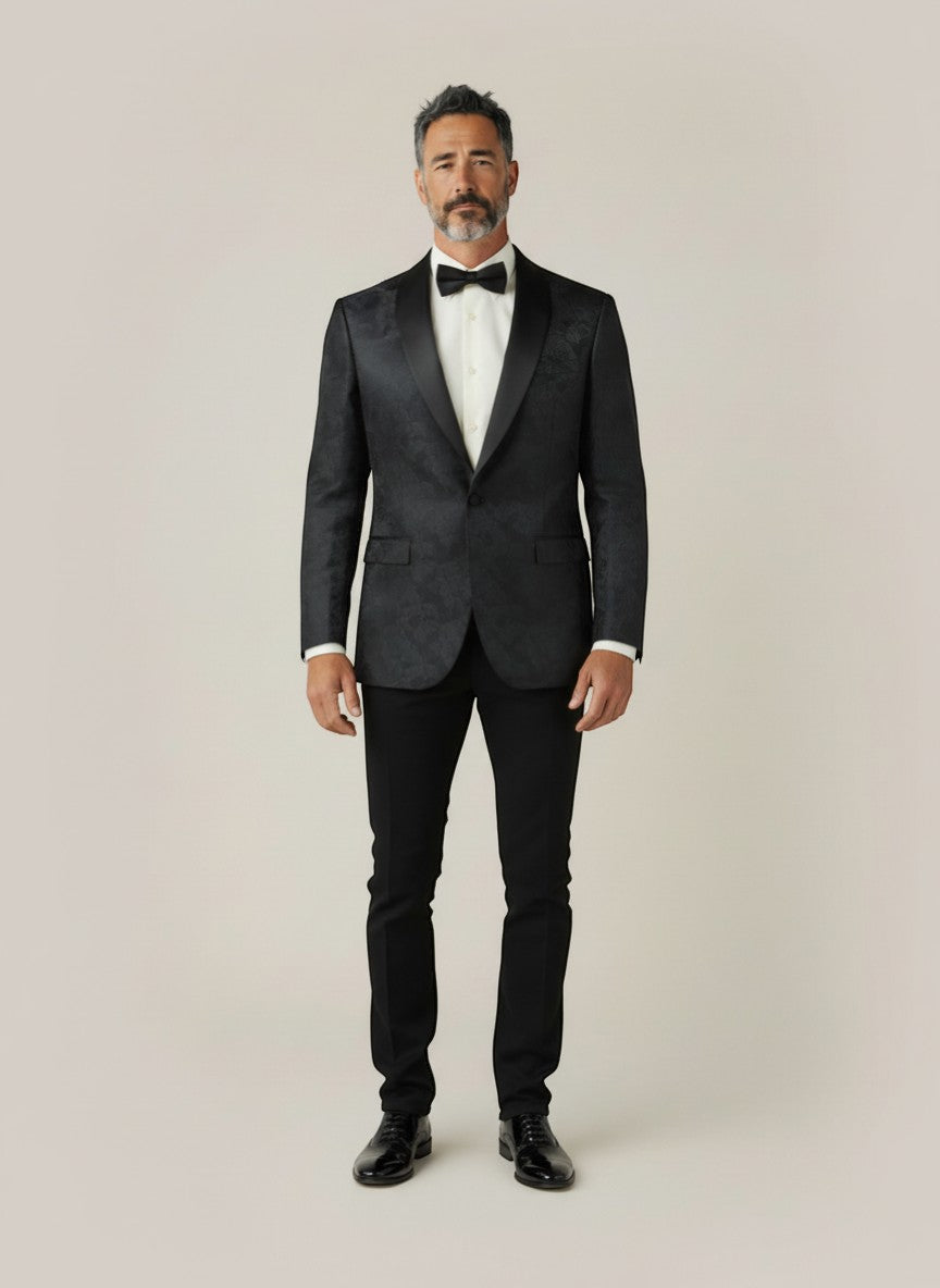 Black Shawl Lapel Floral Print Dinner Jacket