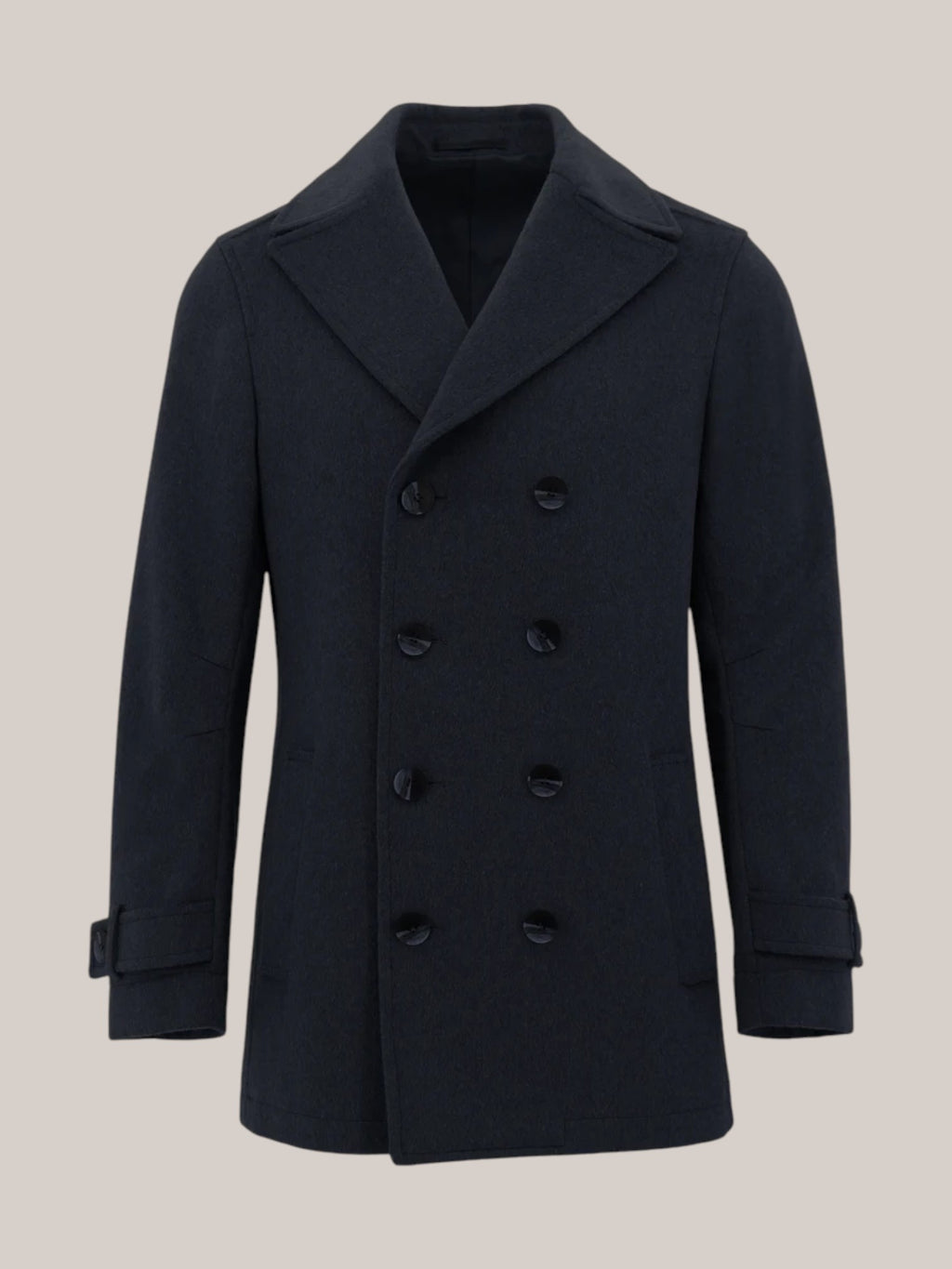 Doubled Breasted Wool Overcoat in Navy