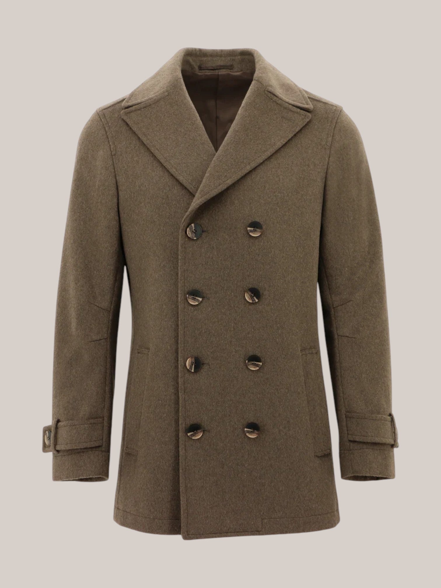 Doubled Breasted Wool Overcoat in Brown