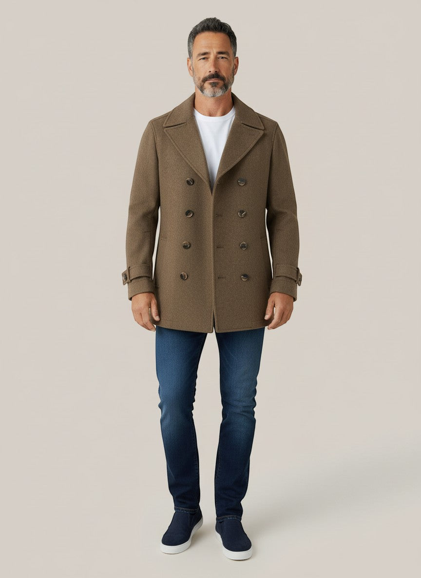 Doubled Breasted Wool Overcoat in Brown