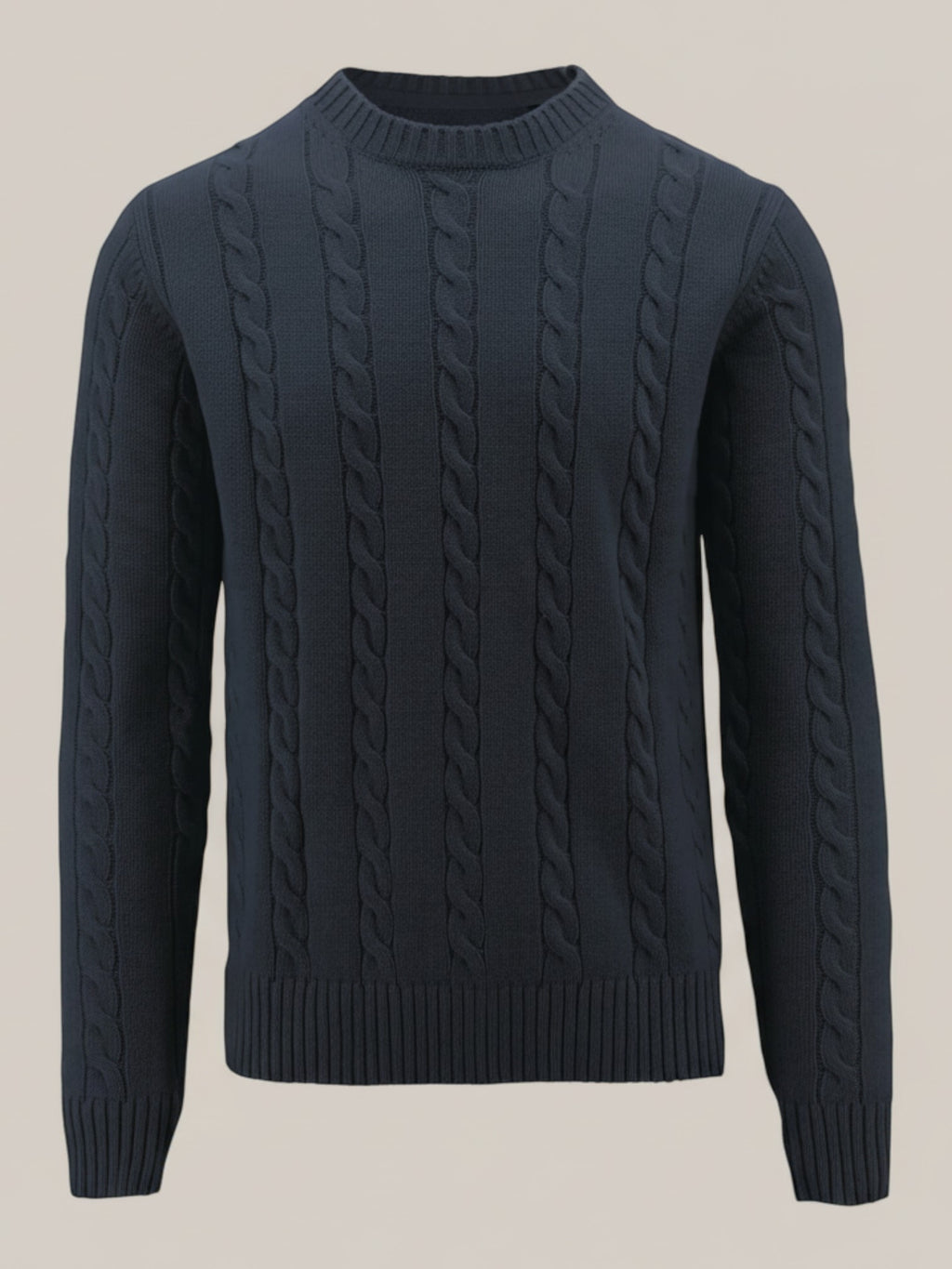 Cable Knit Crewneck Jumper in Navy
