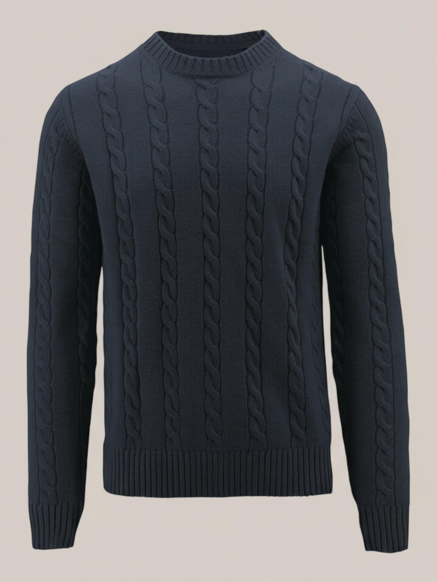 Cable Knit Crewneck Jumper in Navy