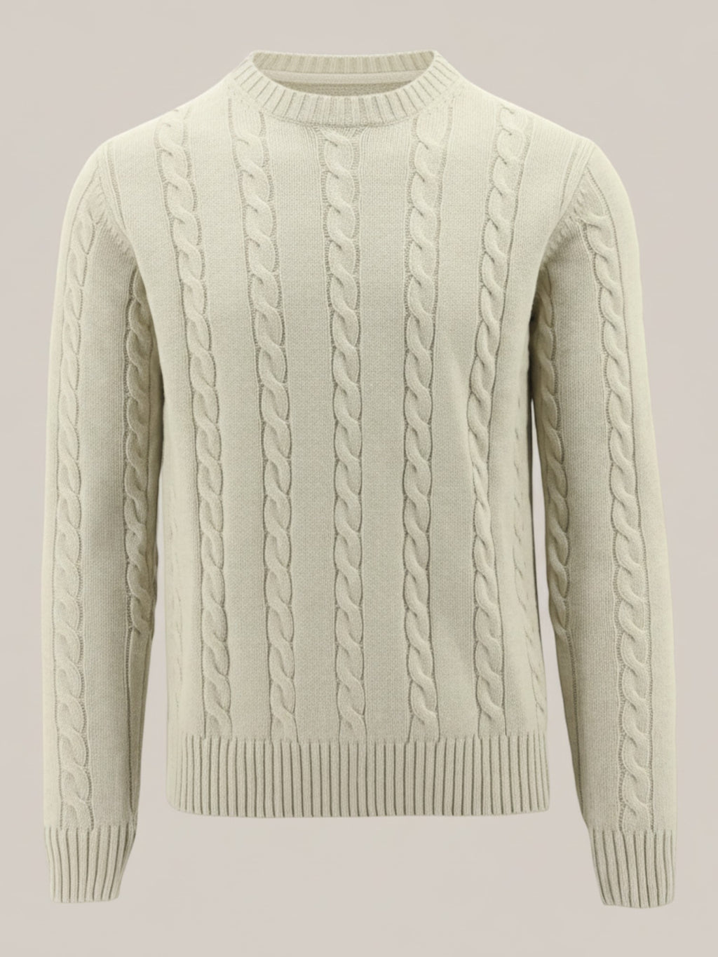 Cable Knit Crewneck Jumper in Beige