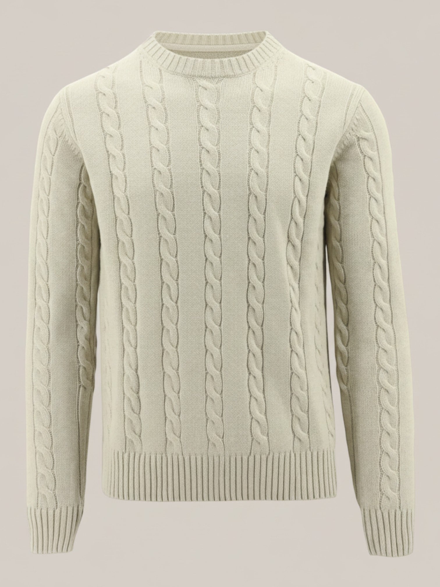 Cable Knit Crewneck Jumper in Beige