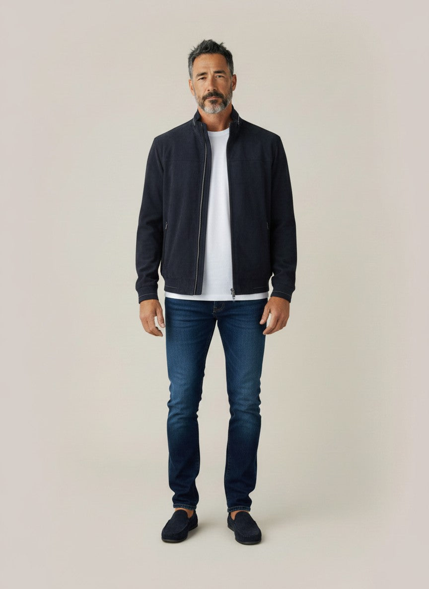 Navy Microsuede Jacket