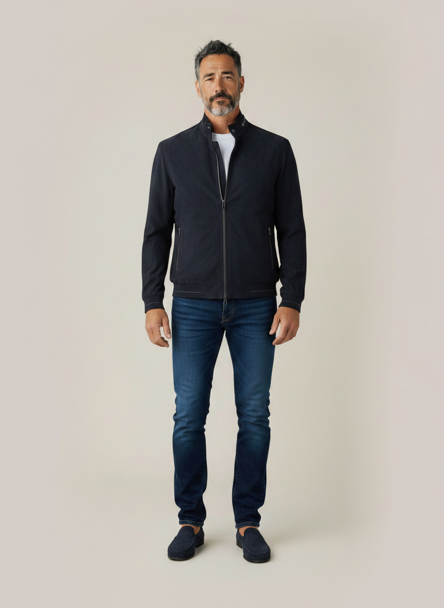 Navy Microsuede Jacket