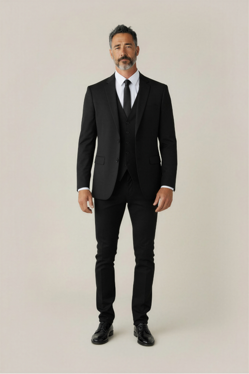 Black Notch Lapel 2 Button Suit