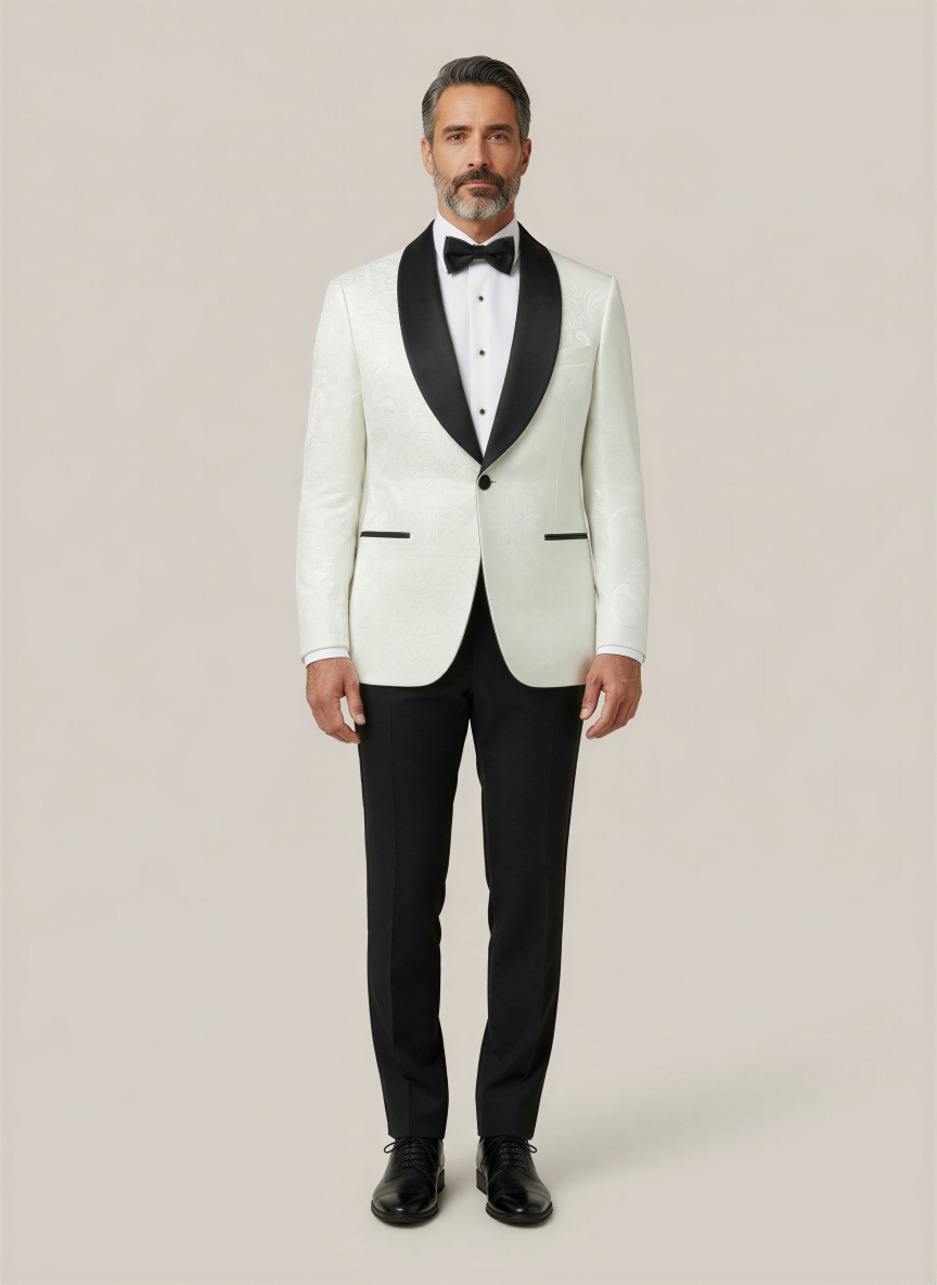 White Paisley Shawl Lapel Dinner Jacket