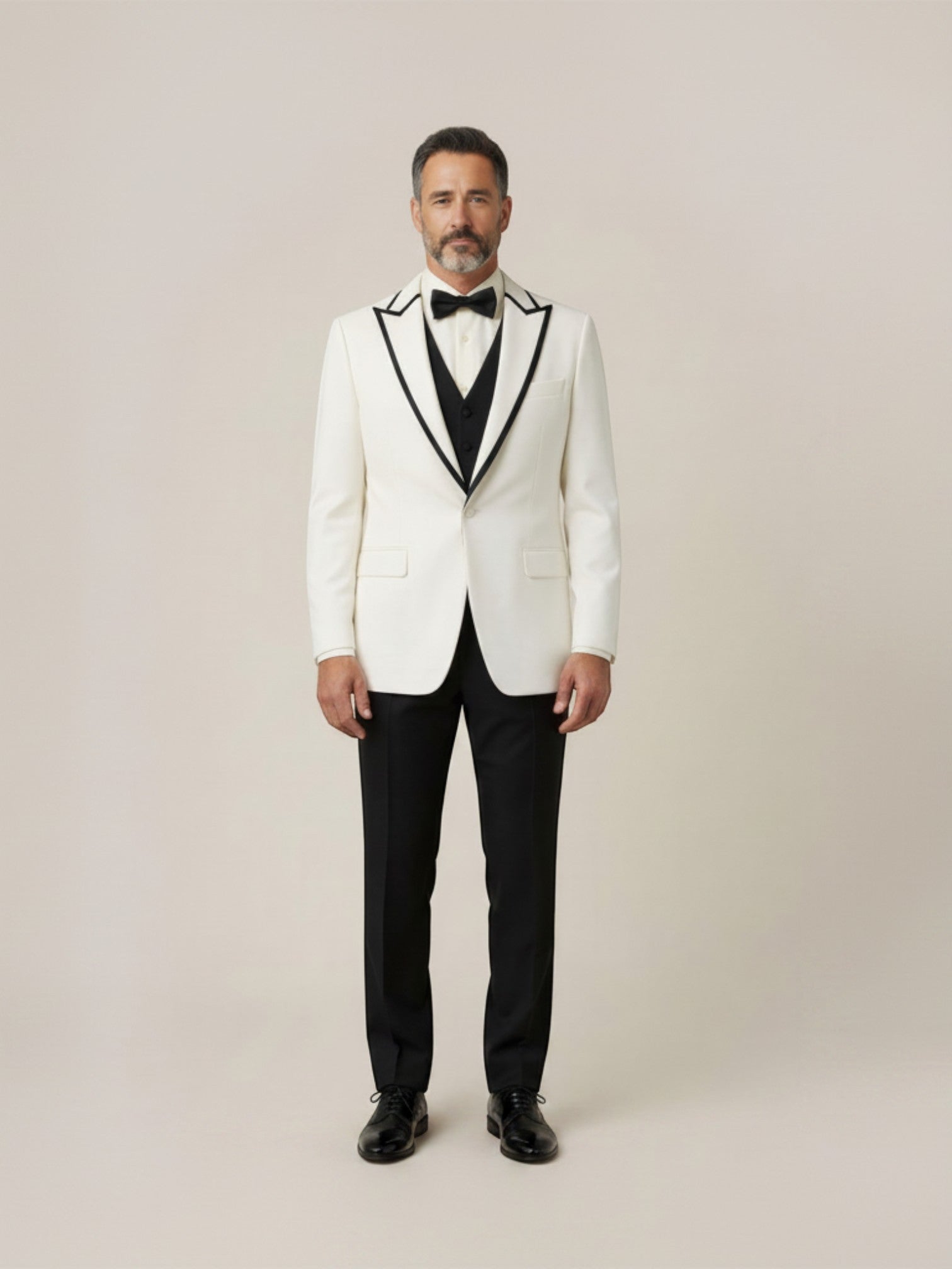 White Peak Lapel Dinner Jacket With Black Outline